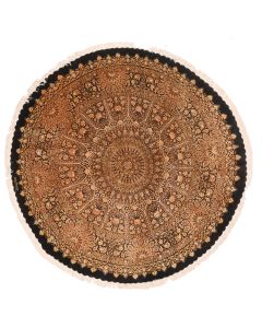 Fine Circular Qum Silk Rug signed Iran Qum Ramezani Mogaddam - 6'5 x 6'5
